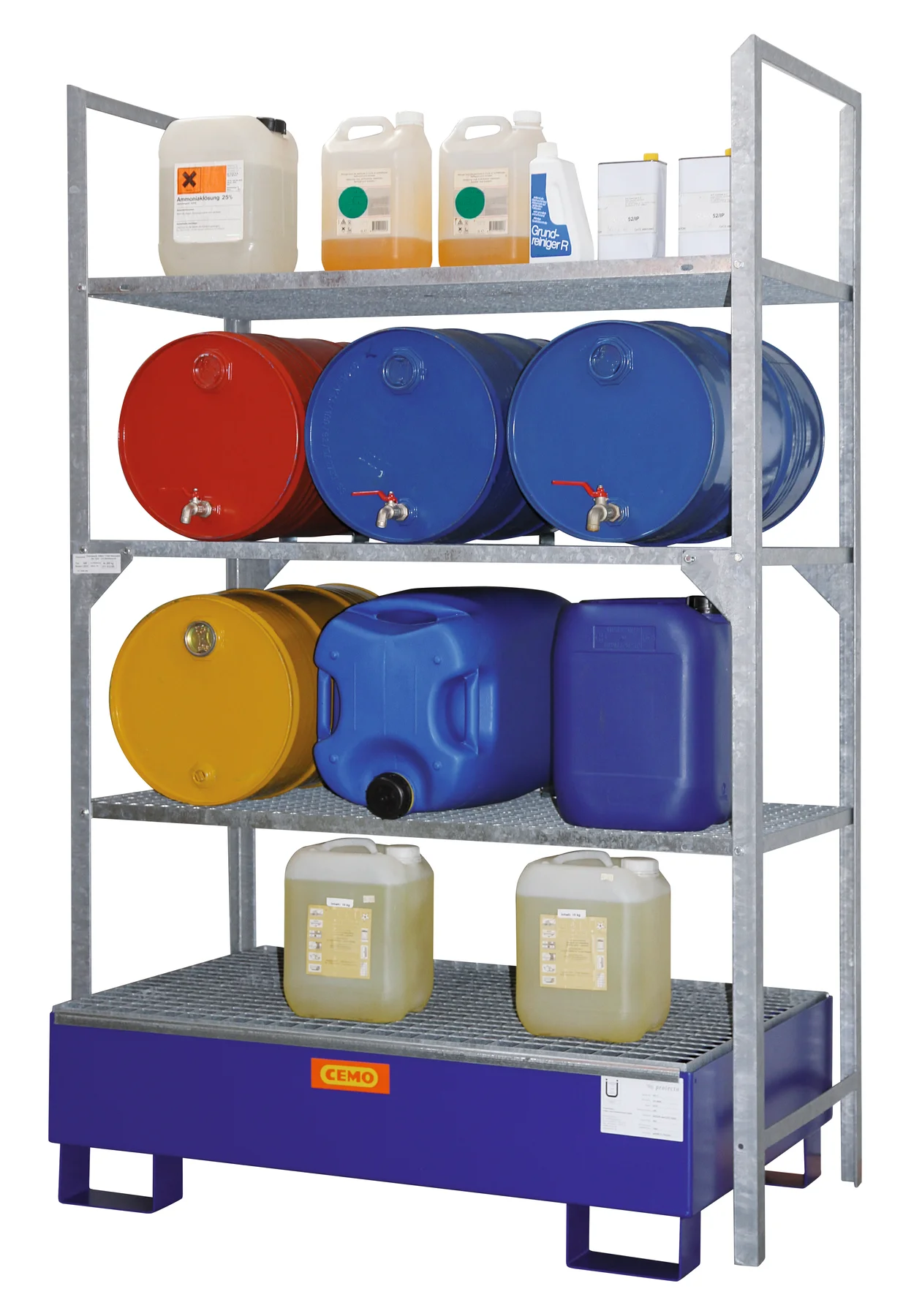 Kemikaliehylla typ 540 med uppsamlingstråg i stål