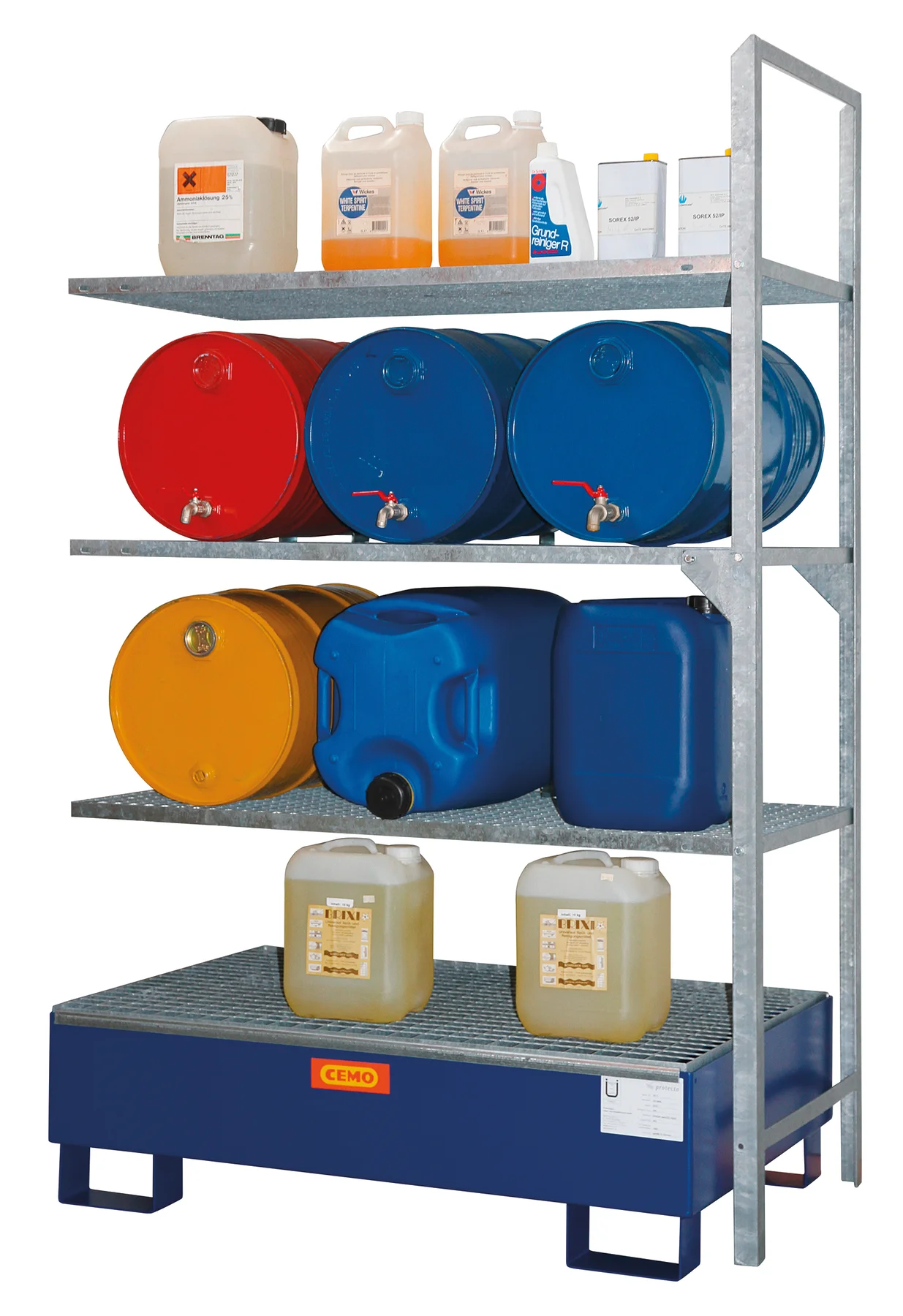 Utbyggnadsmodul för Kemikaliehylla typ 540 med uppsamlingstråg i stål