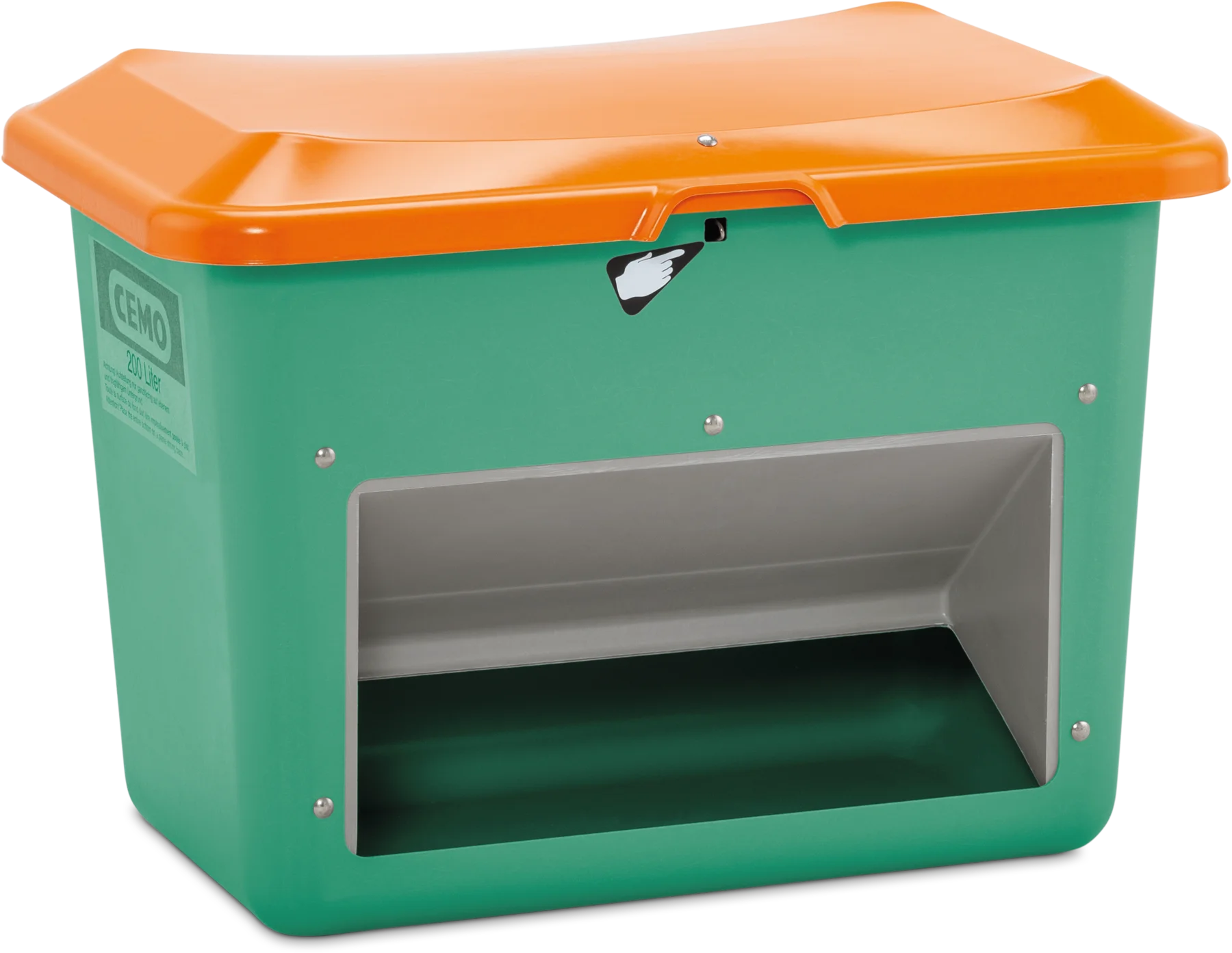 Contenitore per materiali da spargere Plus 3, 200 l, verde/arancione con apertura di prelievo    Contenitori in VTR per materiali da spargere Plus 3, 200 l, verde/arancione