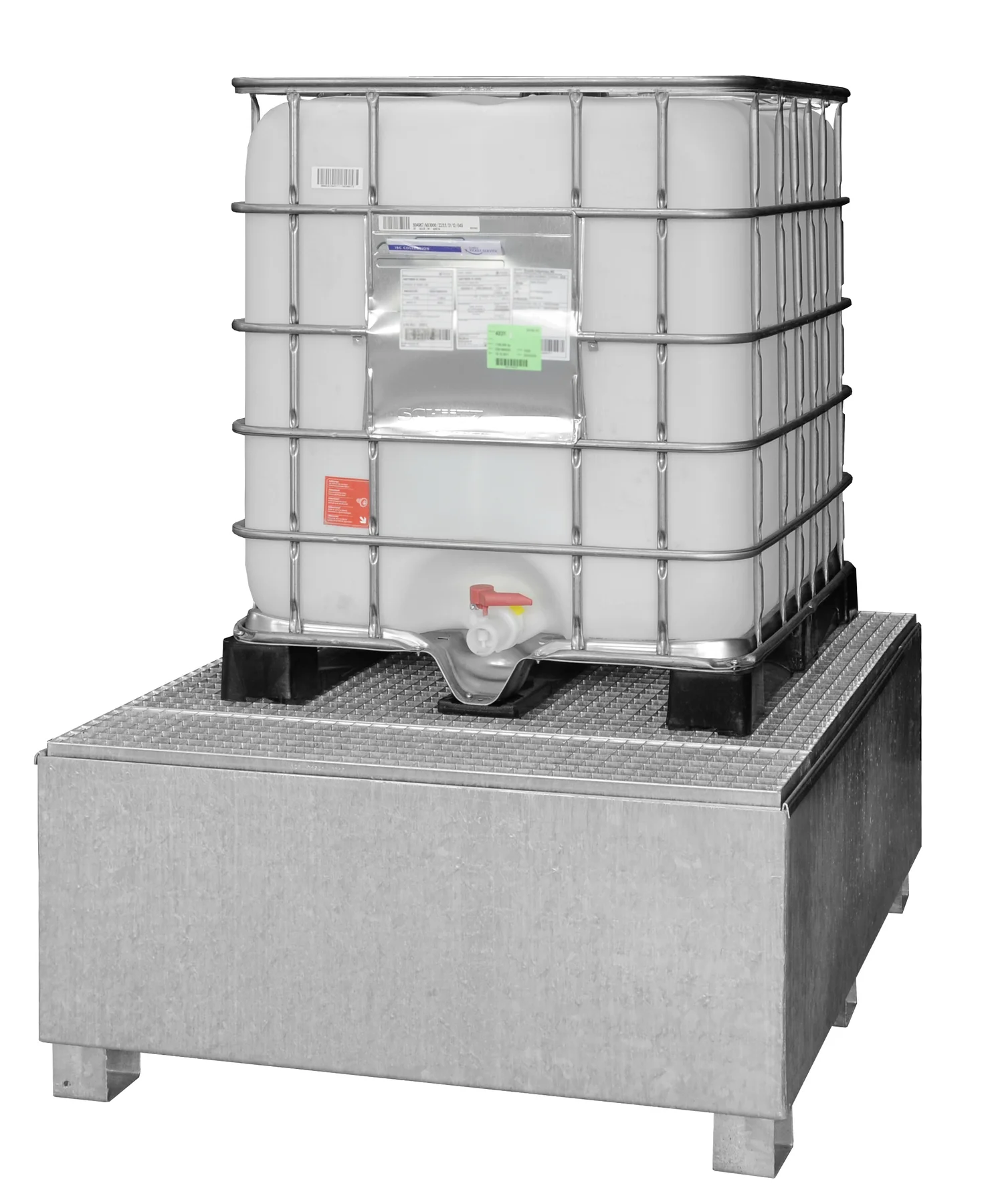 Vasca di raccolta IBC in acciaio, modello GS1a con portavassoio, zincata