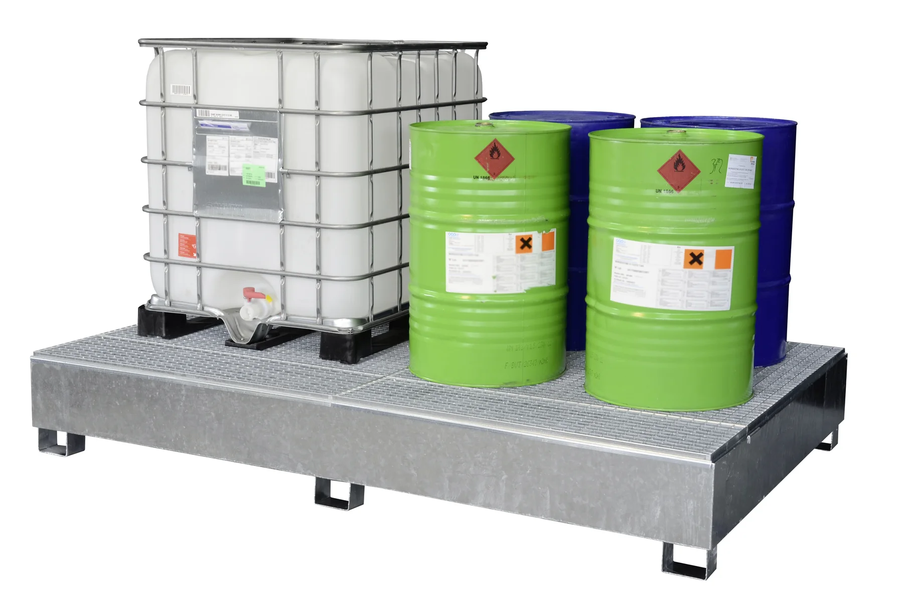 Vasca di raccolta IBC in acciaio, modello GS2a con portavassoio, zincata