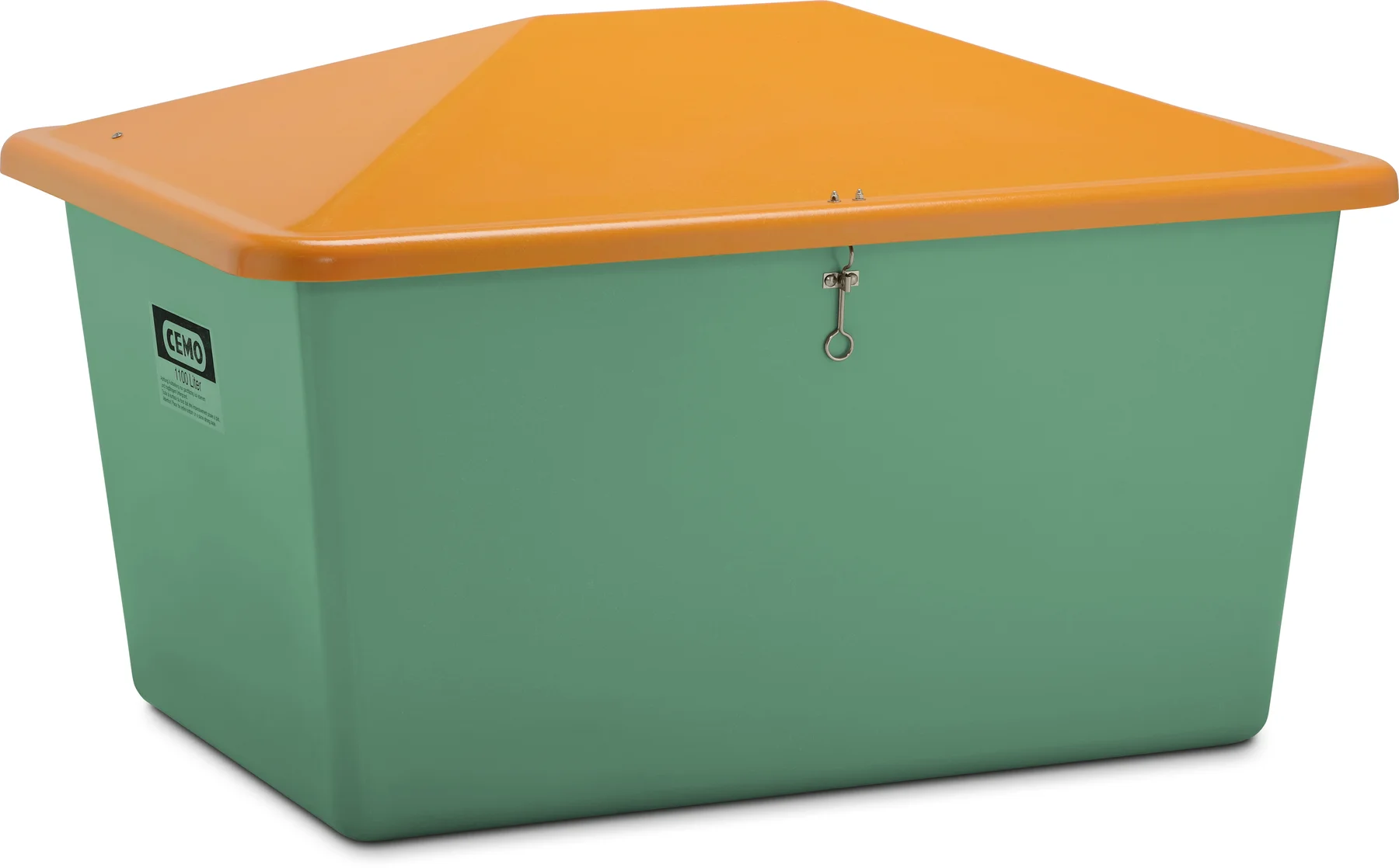 GRP Grit container "V" with anti-vandalism lid 550 l, green/orange, without chute