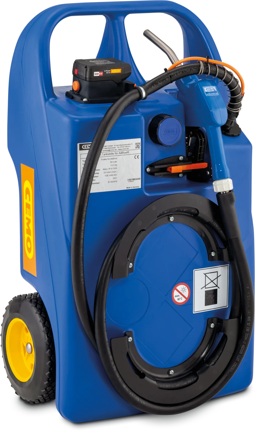 CEMO vagn för AdBlue® 100 l, med CAS-batteri 4 Ah