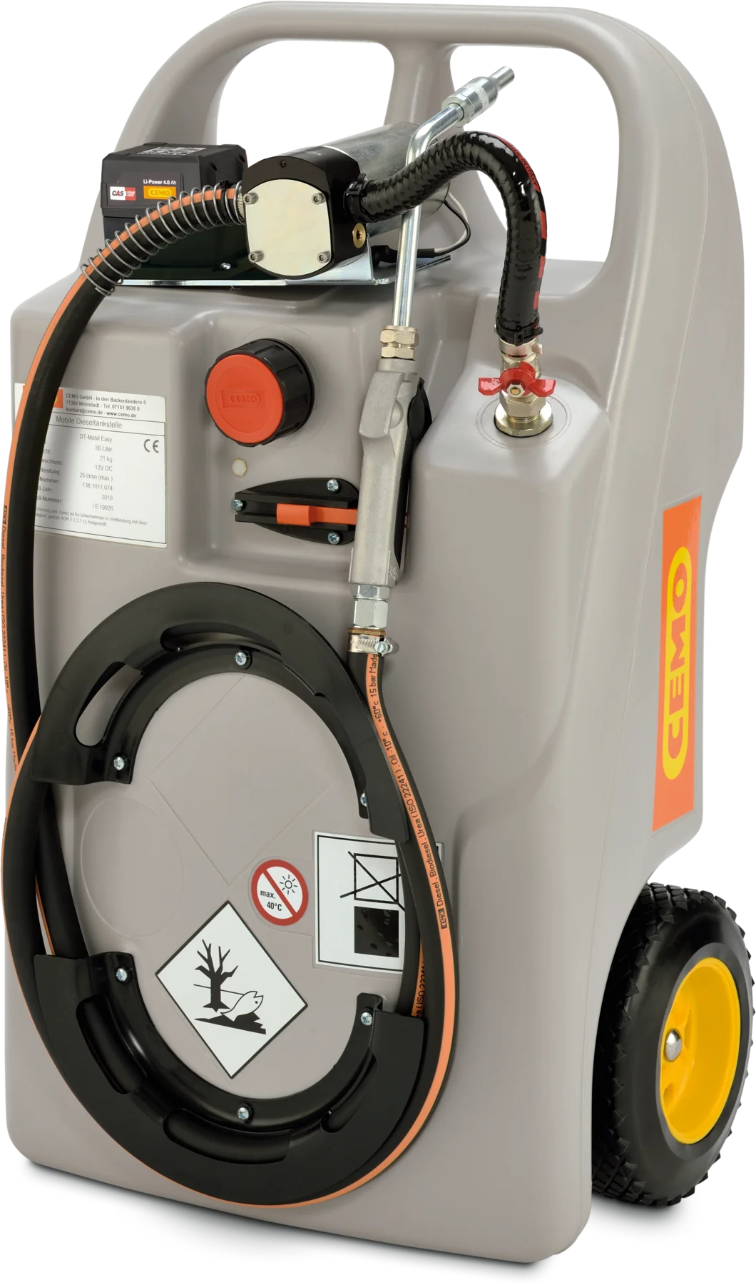 CEMO lubricant trolley 60 L CAS, charger and 4 Ah battery included