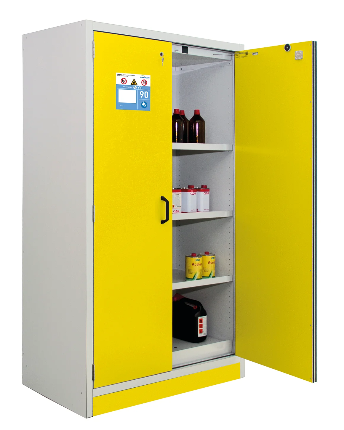 Armadio di sicurezza 12/20 – FWF 30, 3 ripiani a vasca, 1 base di contenimento