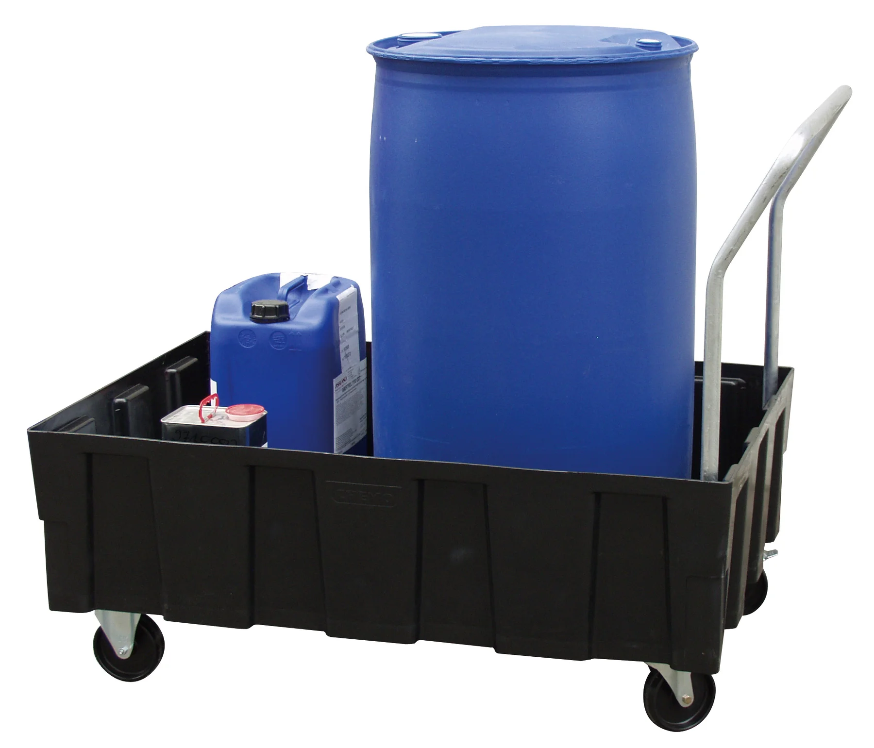 Euro PE sump pallet 205/2 mobile with steering and fixed castros with approval