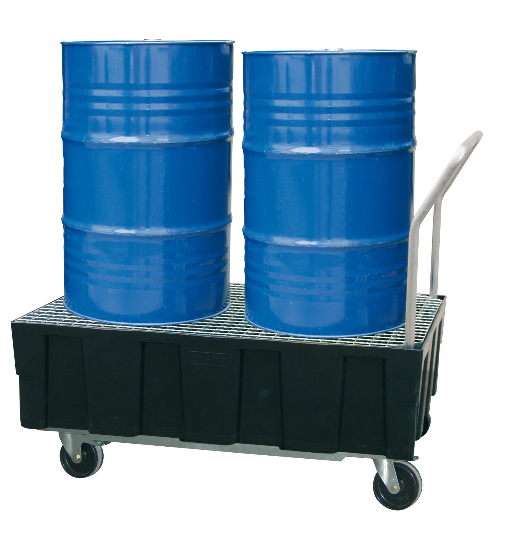 Euro PE sump pallet 205/2 mobile with steering and fixed castros with approval