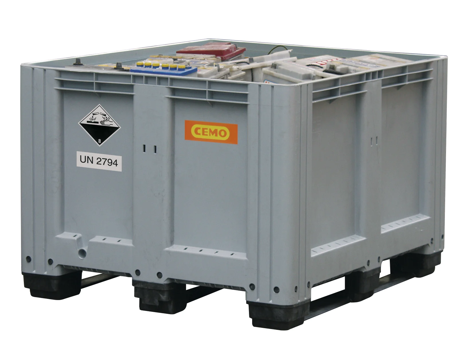 Box per batterie usate 610 l, grigio, con 3 pattini