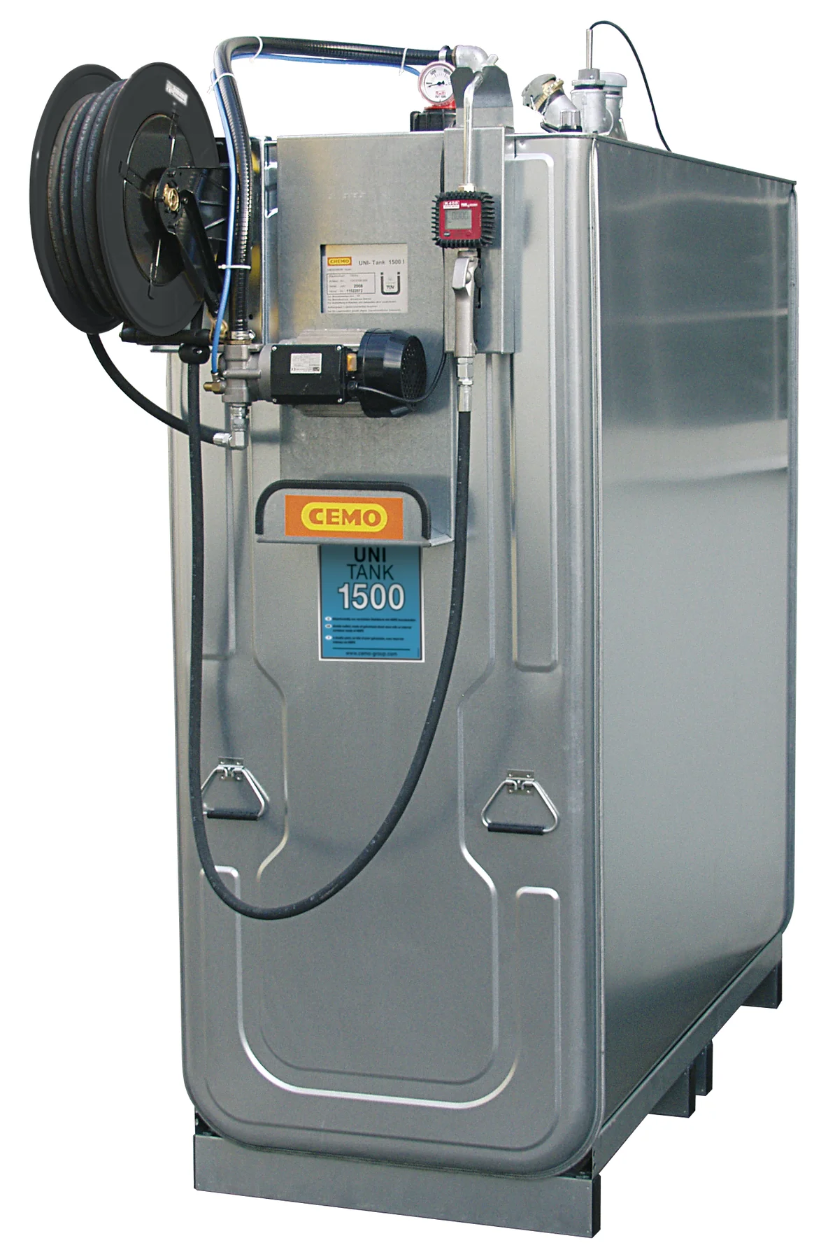 Compact lubricant system ECO, UNI 1,500 l with open hose reel