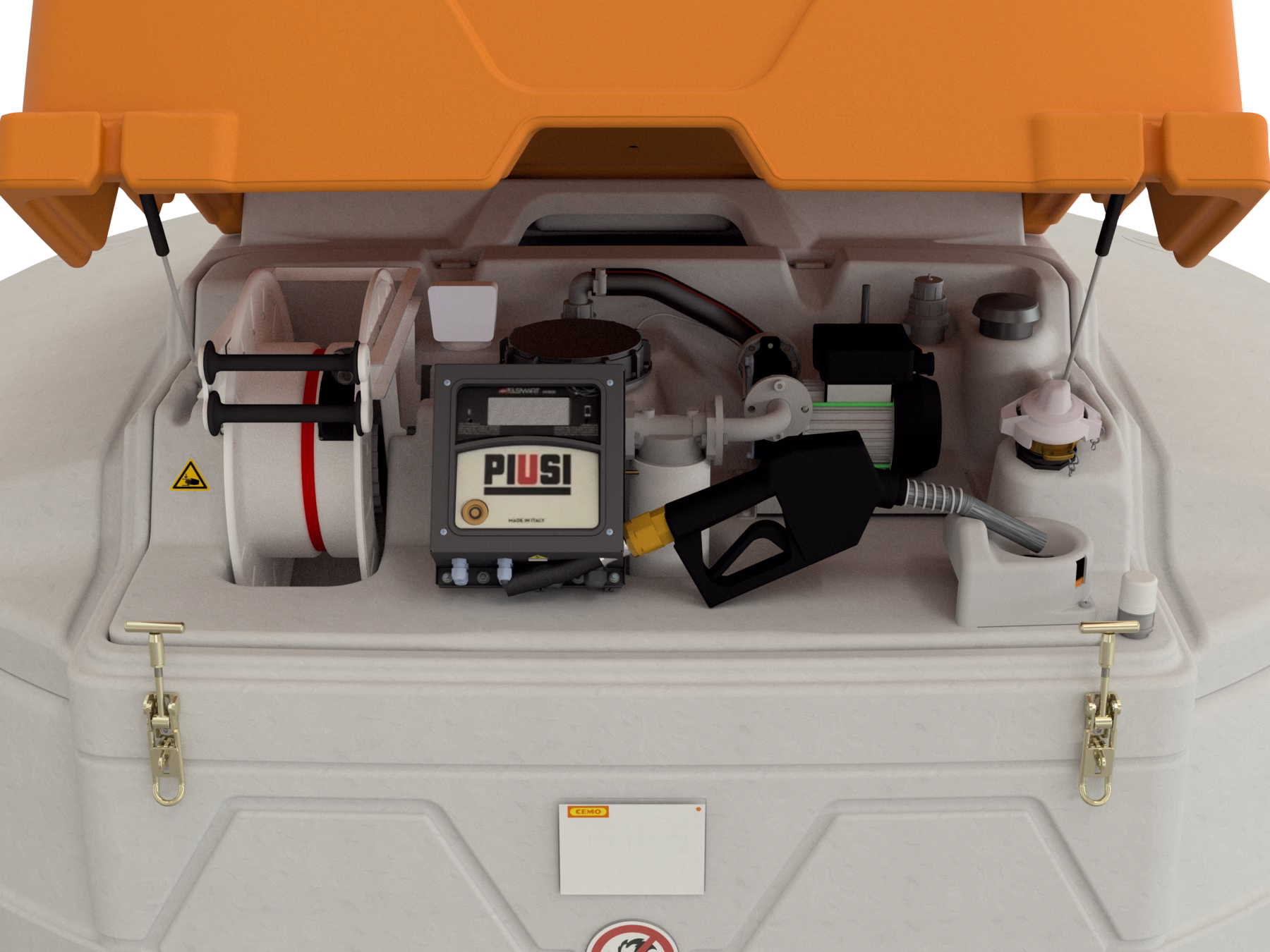 CEMO CUBE Dieseltankanlage Outdoor Premium B.Smart 5000 L, Zapfpistole Automatik A60, 230 V, 72 l/min (max.), grau, Deckelfarbe orange