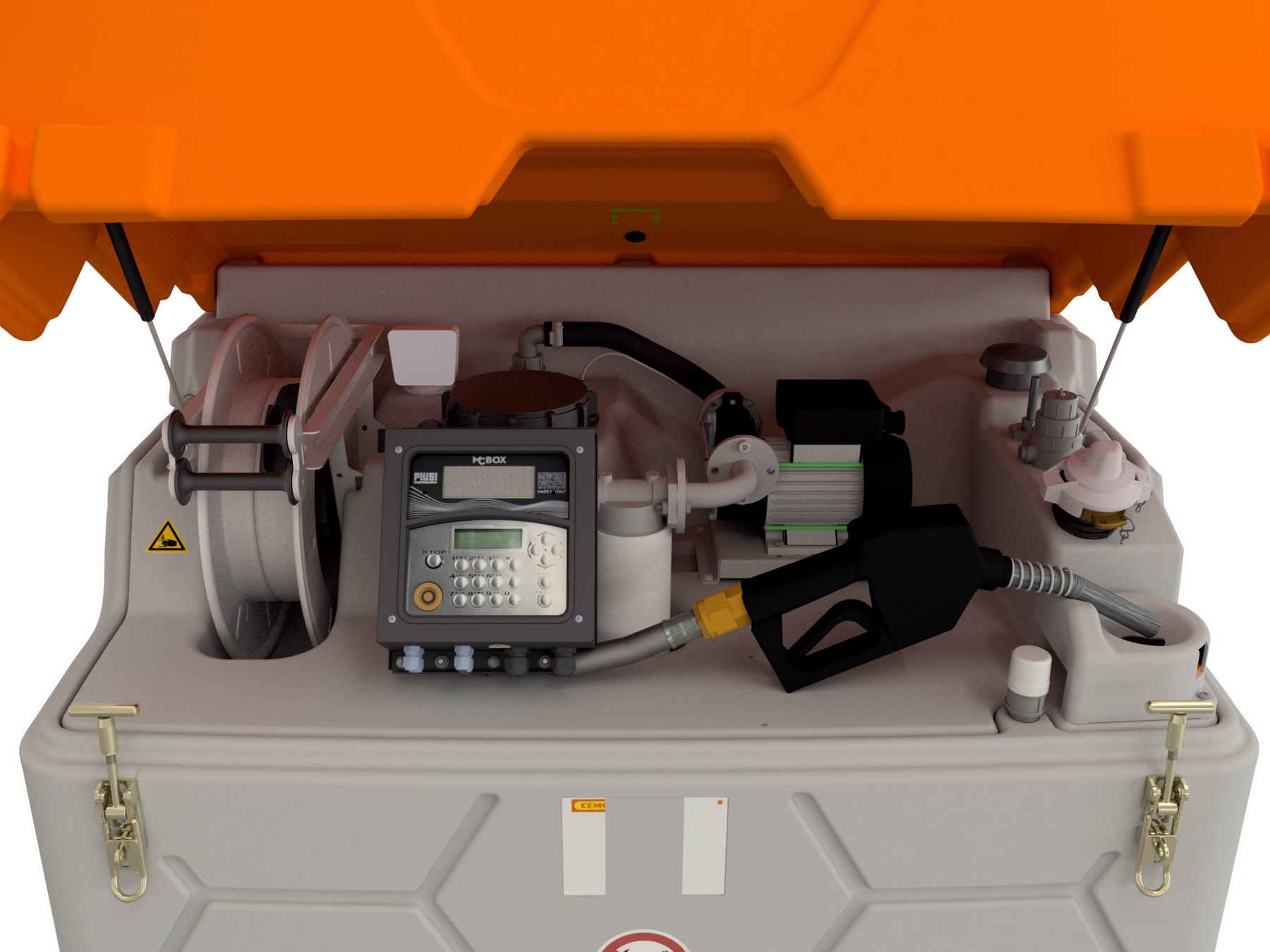 CEMO CUBE Dieseltankanlage Outdoor Premium Agilis 2500 L, Zapfpistole Automatik A60, 230 V, 72 l/min (max.), grau, Deckelfarbe orange