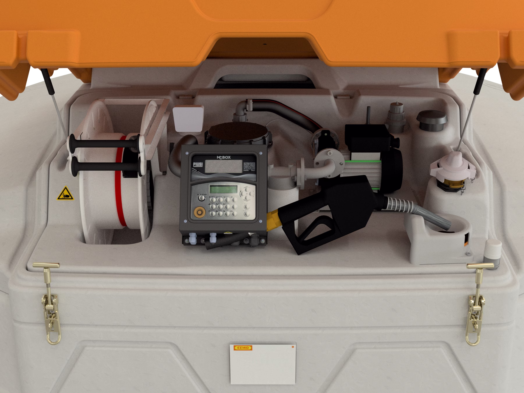 CEMO CUBE Dieseltankanlage Outdoor Premium Agilis 5000 L, Zapfpistole Automatik A60, 230 V, 72 l/min (max.), grau, Deckelfarbe orange