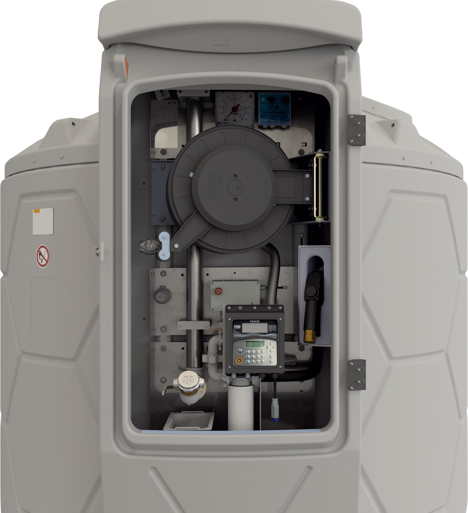 CEMO CUBE Dieseltankanlage Outdoor Premium Agilis 7500 L, Zapfpistole Automatik A80 fastfill, 230 V, 85 l/min (max.), grau, Deckelfarbe orange