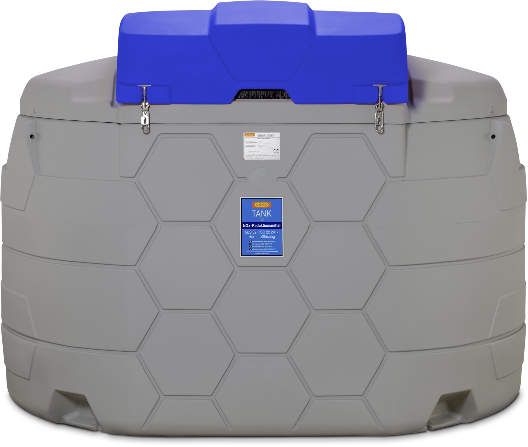 CEMO CUBE Tankanlage für AdBlue® Outdoor Premium Agilis 5000 L, Zapfpistole Automatik Kunststoff, 230 V, 35 l/min (max.), grau, Deckelfarbe blau